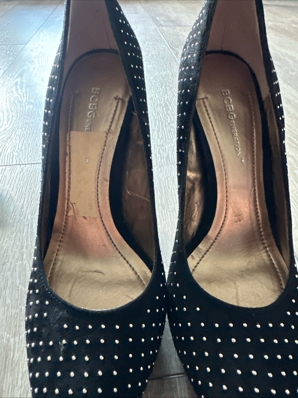 BCBGeneration Black Rhinestone Platform Block Heel Pumps - Picture 2 of 5